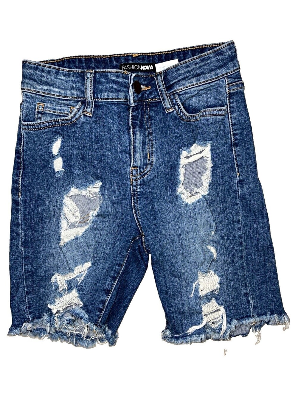Fashion Nova Blue Distressed Denim Cut Off Shorts Women's Size 1